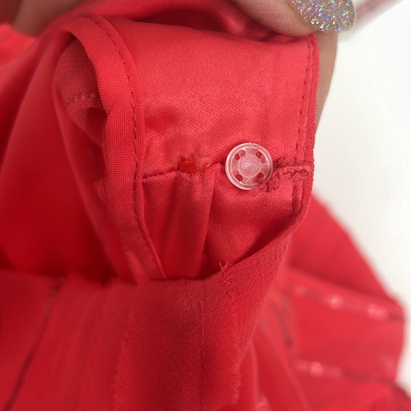 Vince Camuto Dress 6 Knee Length Red Sequins Short Sleeves Lined Point Neck - Picture 16 of 16